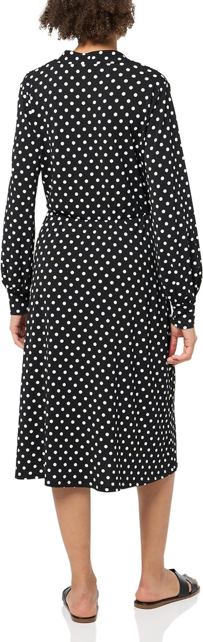 Midi Jurk Lange Mouw voor Vrouwen Elegante Wrap Design