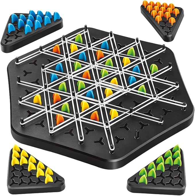 Strategisch Driehoekspel – Elastiekenpuzzel met Houten Pinnen voor Concentratie en Tactisch Denken