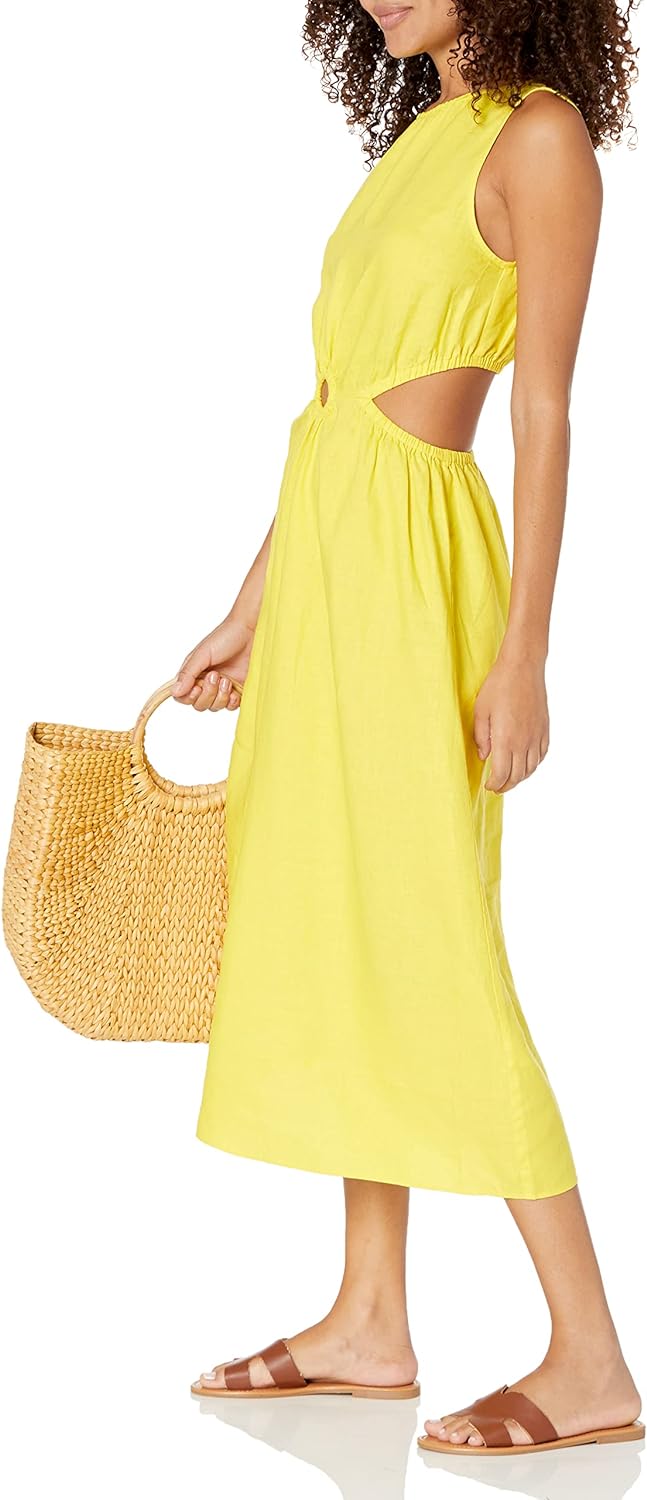 Linnen Midi Jurk Cutout Stijl voor Vrouw