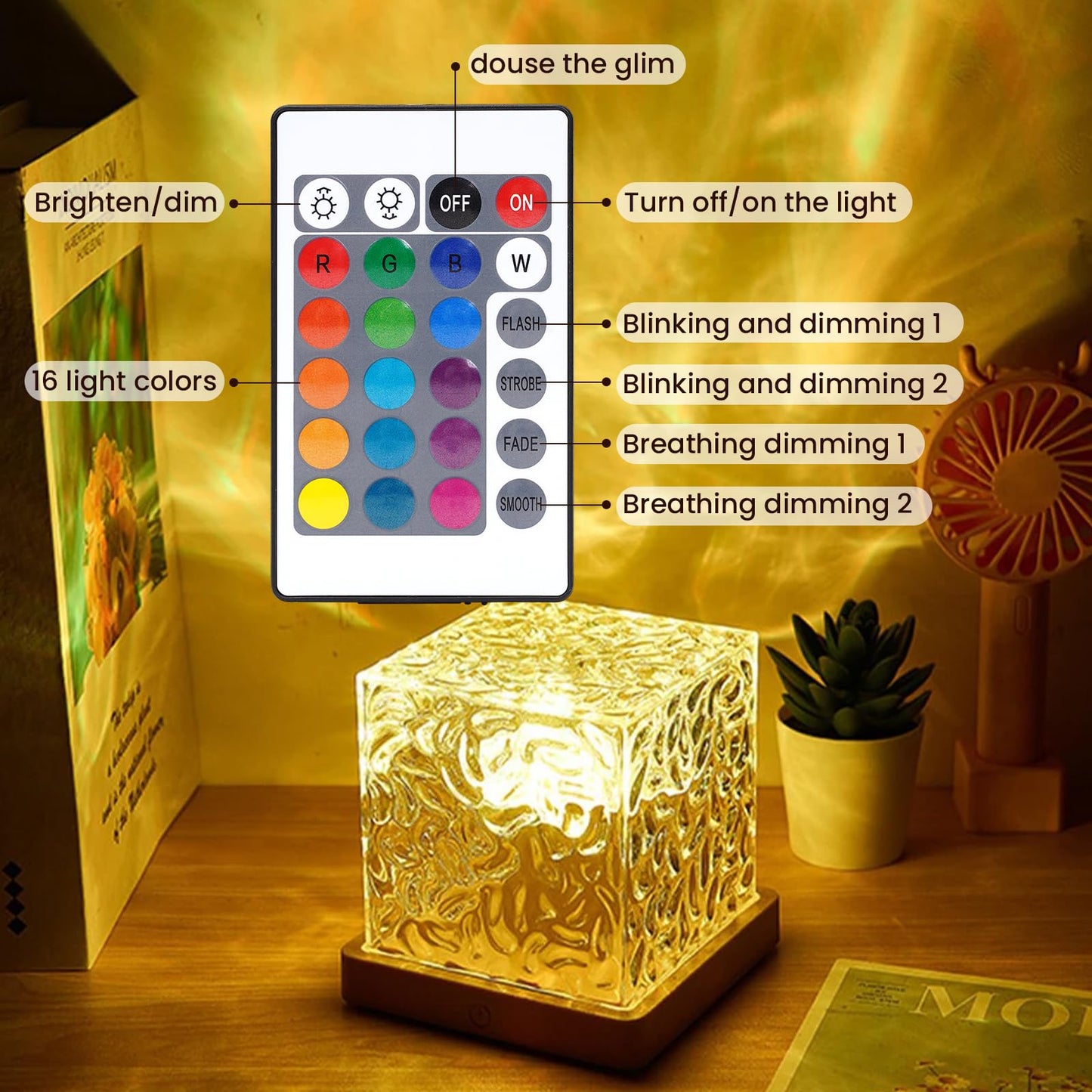 Oceaangolf Projectorlamp met Noorderlicht Effect 16 Kleuren Afstandsbediening Natuurlijk Houtfinish