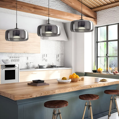 Hanglamp Rookglas Retro Trio Handgeblazen Dimbaar Verstelbaar Zwart
