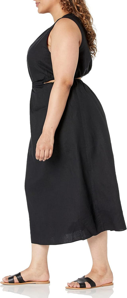 Linnen Midi Jurk Cutout Stijl voor Vrouw