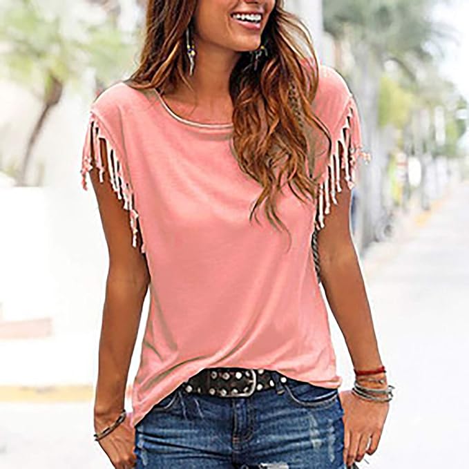 Vrouwen Blouse Zomerse Stijl met Kwastjes en Korte Mouwen