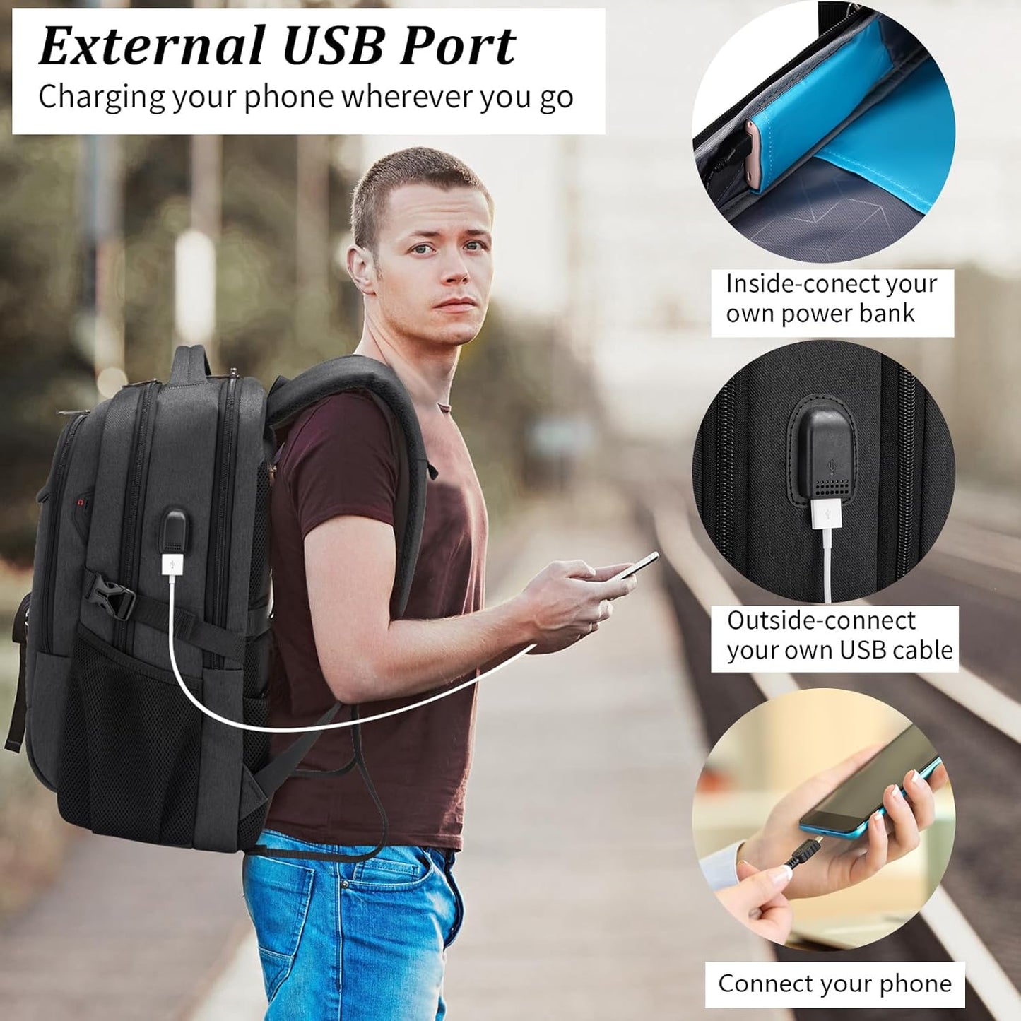 Waterdichte Laptop Reisrugzak met USB-Oplaadpoort & Georganiseerde Opslag – 13-17 Inch