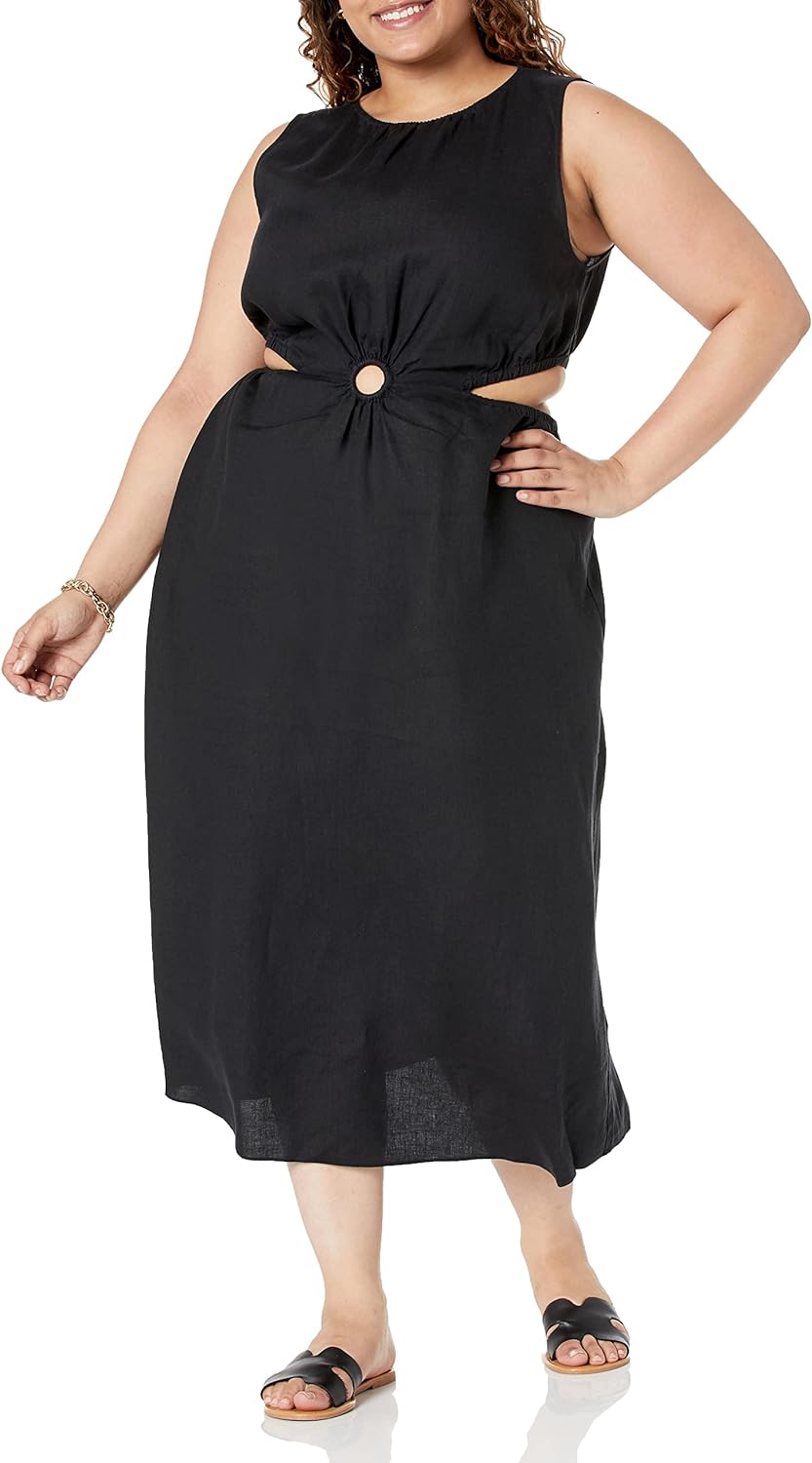 Linnen Midi Jurk Cutout Stijl voor Vrouw