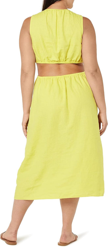 Linnen Midi Jurk Cutout Stijl voor Vrouw