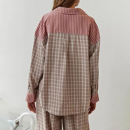 Vrouwelijke Pyjamaset Geruit Casual Losse Delen