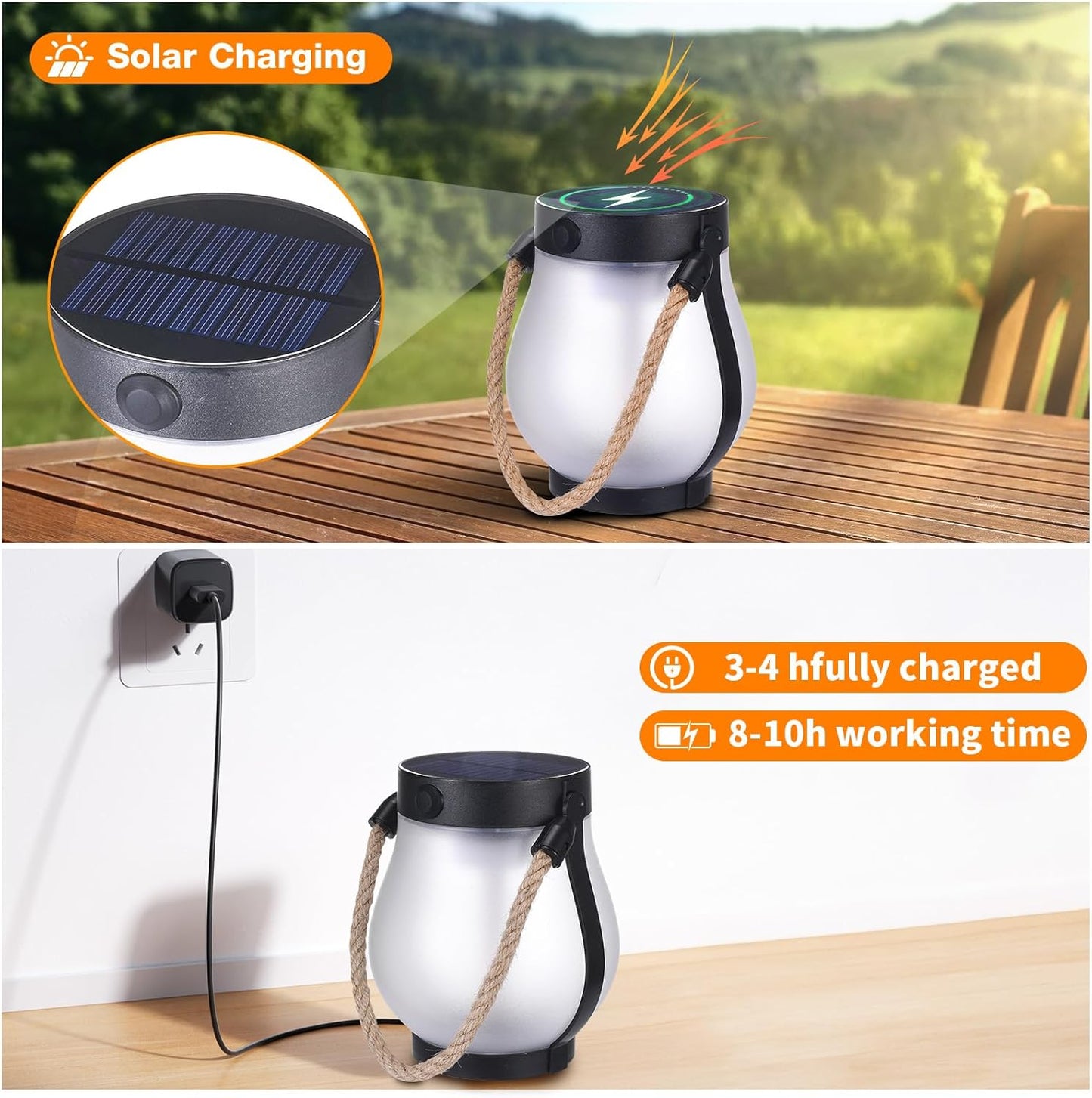 Solar Lantaarn met Vlameffect LED Verlichting Inclusief USB Oplaadoptie Weersbestendig Tuinverlichting Automatische Schemersensor Draadloos Buiten Terras Balkon