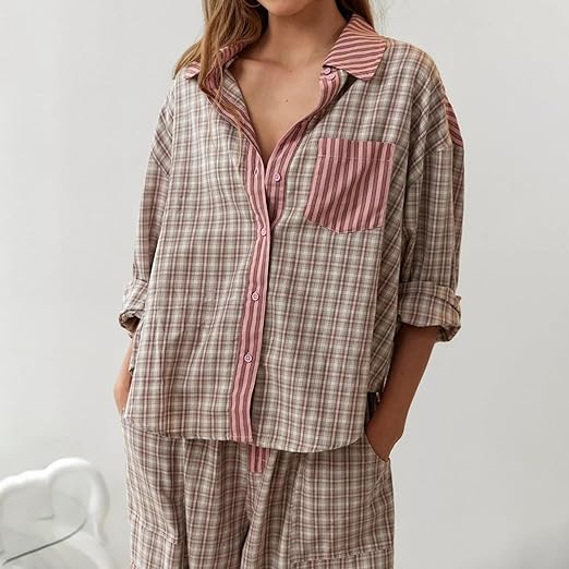 Geruite Pyjamaset Casual Losse Pasvorm