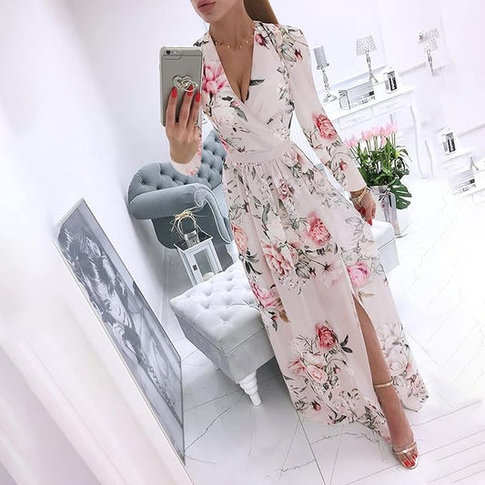 Vrouwelijke Lange Mouwen Jurk Bohemien Stijl Elegante Zomerjurk - StudioMarella