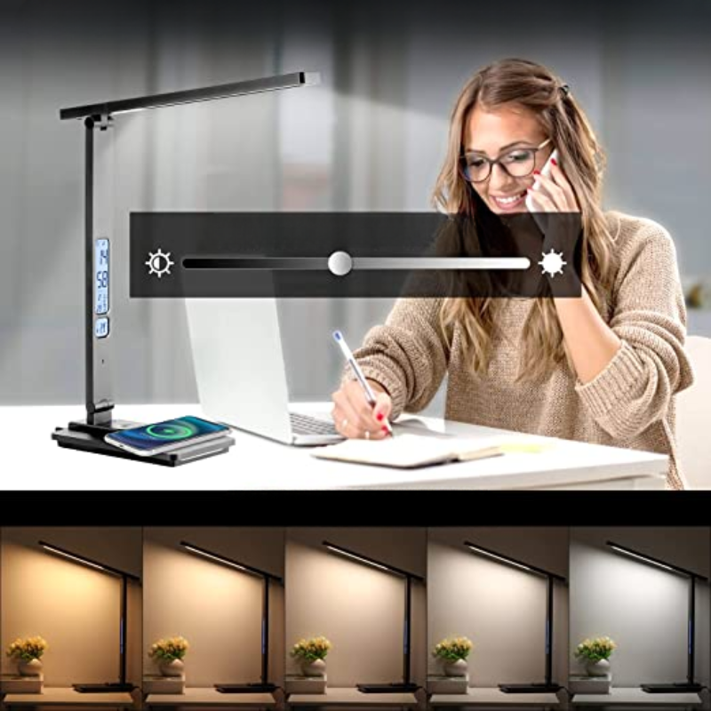 LED Bureaulamp met Draadloze Oplader en USB-Poort – Verstelbare Verlichting voor Optimaal Werkcomfort