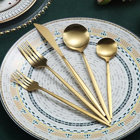 Minimalistisch Bestekset Titanium-Coating 18/10 Roestvrij Staal Premium Servies Modern Tafelgerei Luxe Eetgerei Chique Tafelstyling Elegant Cutlery Set 4 tot 16 Personen