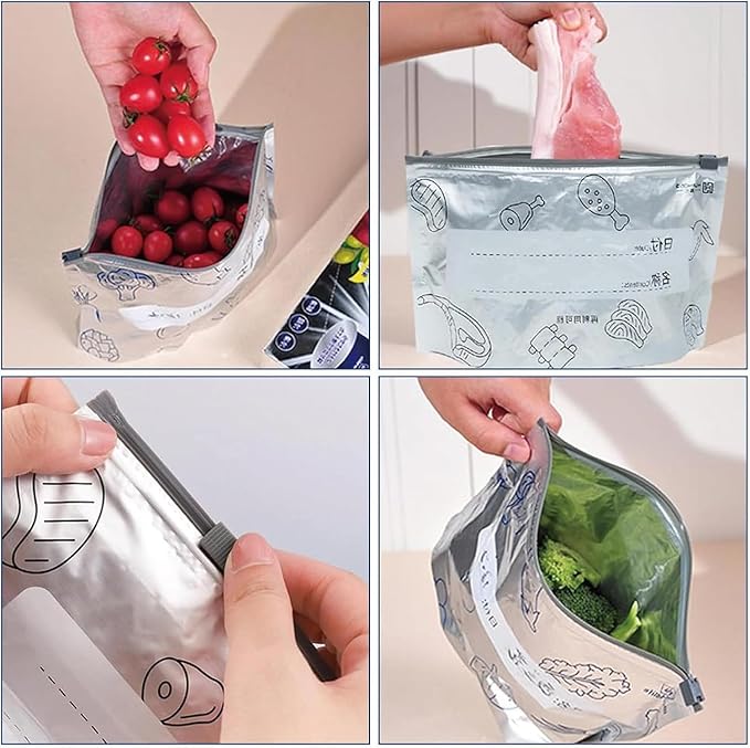 Herbruikbare Vershoudzakken met Zip-Sluiting Aluminium 20 Stuks Set voor Groenten Fruit Snacks Koelkast