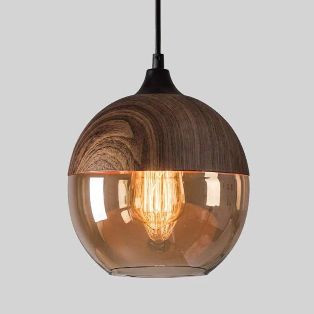 Hanglamp Glas Metaal Houtlook E27 Verstelbaar Woonkamer Eetkamer Slaapkamer Scandinavische Design Lamp Binnenverlichting