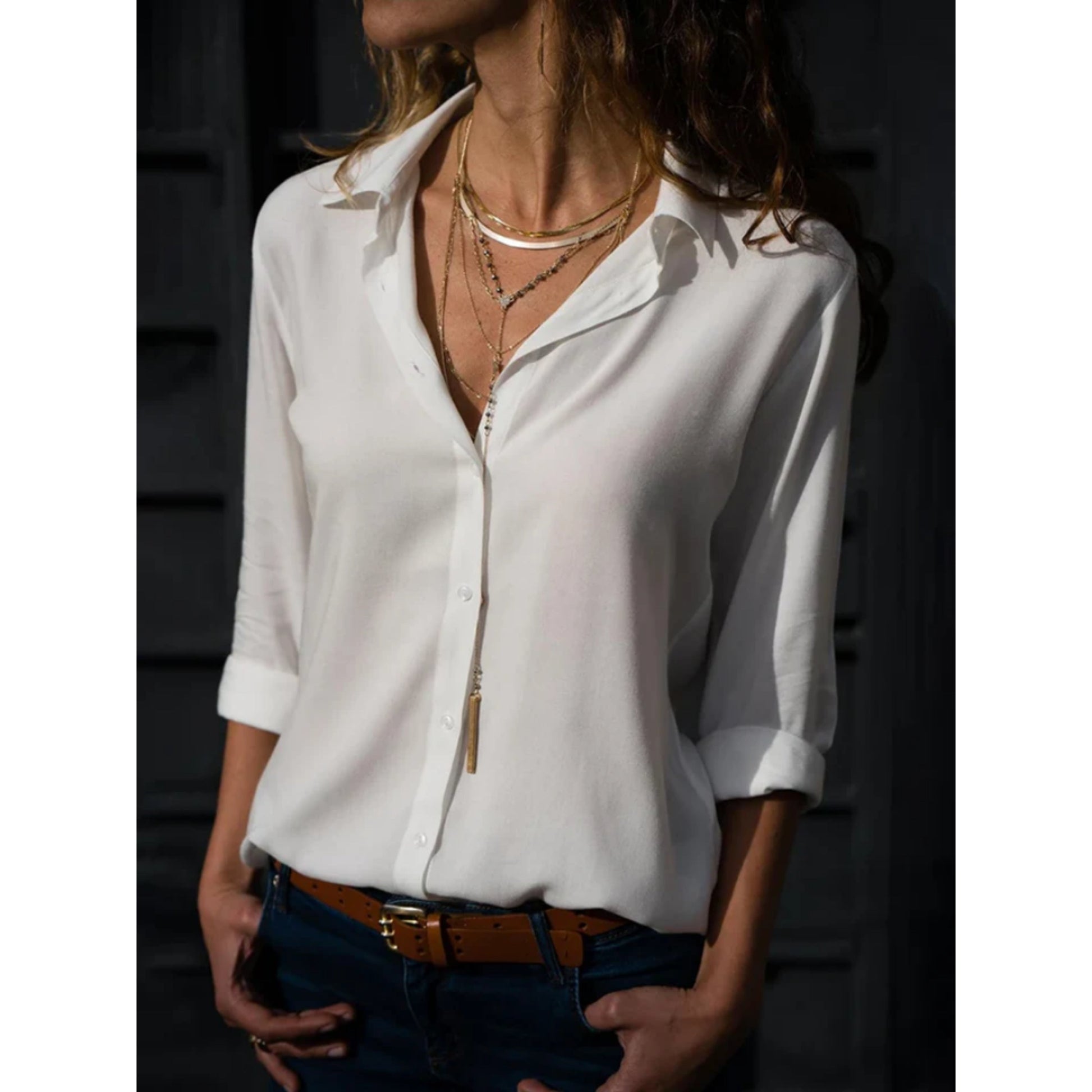 Dames Blouse Lange Mouwen Klassieke Stijl met Knoopsluiting - StudioMarella