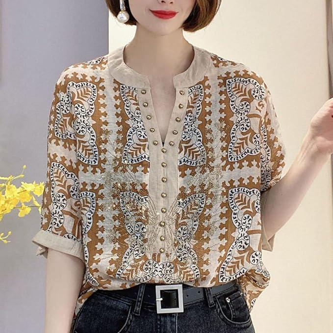 Vrouwelijke V-hals Top met Leuke Print - StudioMarella