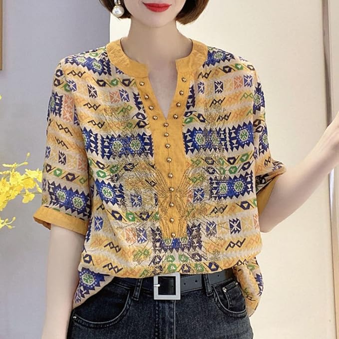 Vrouwelijke V-hals Top met Leuke Print