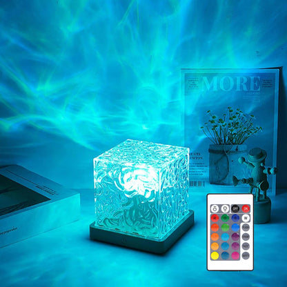 Oceaangolf Projectorlamp met Noorderlicht Effect 16 Kleuren Afstandsbediening Natuurlijk Houtfinish