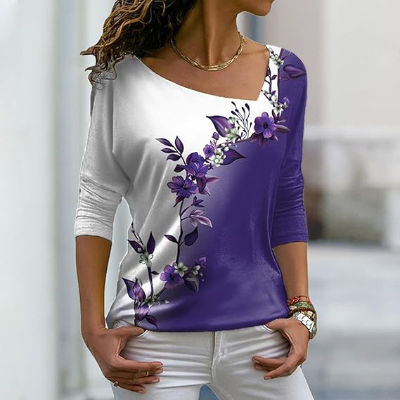 Vrouwelijke Bloemen Blouse Lange Mouwen Paars