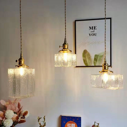 Vintage Hanglamp met Gegolfd Glas & IJzeren Armatuur – Vierkant/Rechthoekig – Scandinavisch Design voor Woonkamer