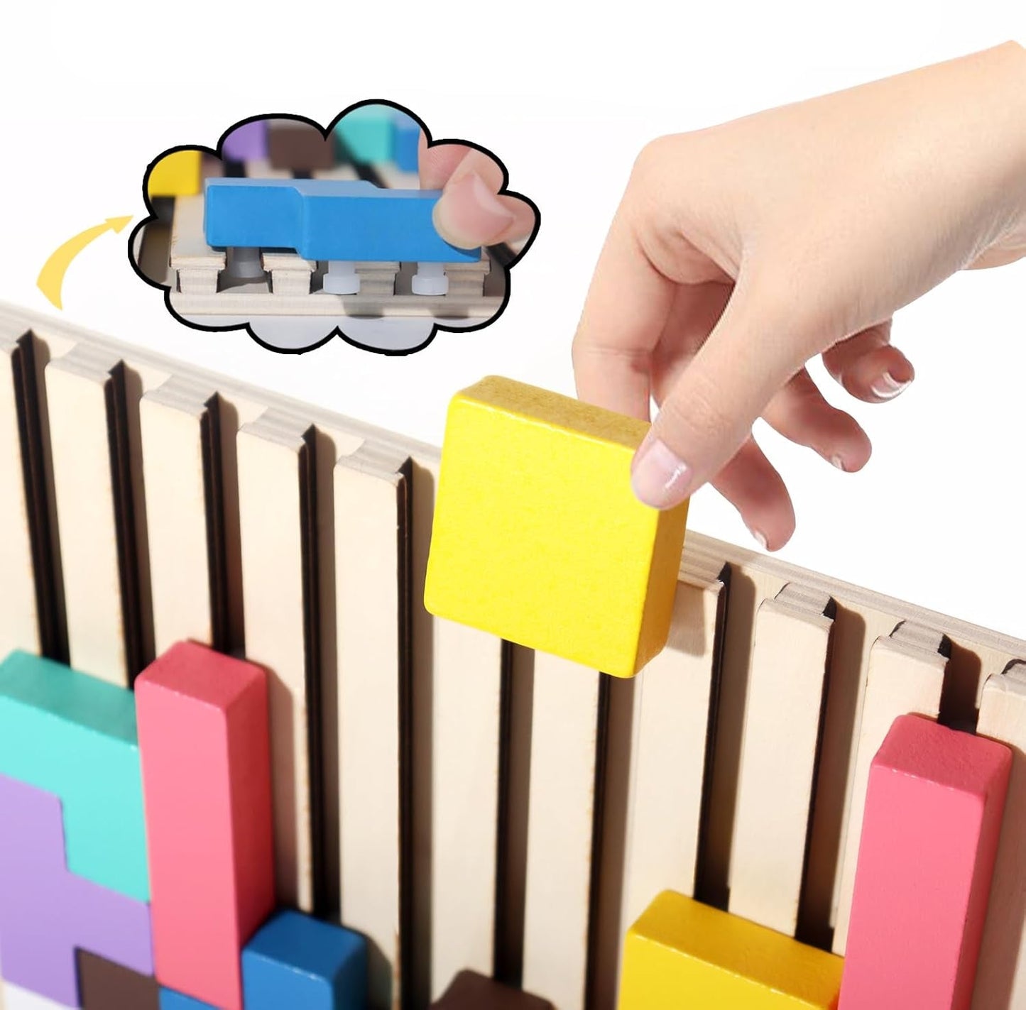 Houten 3D Puzzelspel voor Kinderen – Creatief Tetris Stapelspel met Geometrische Blokken – Ruimtelijk Inzicht & Handcoördinatie