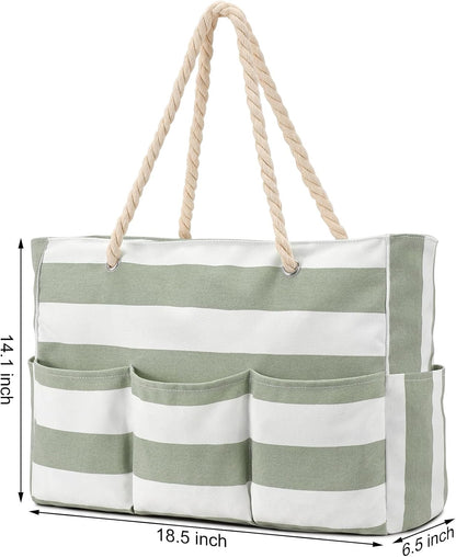Strandtas XXL Canvas met Rits Waterdicht 7 Vakken Zandvrij Zwembadtas Reistas Shopper Schoudertas voor Vakantie