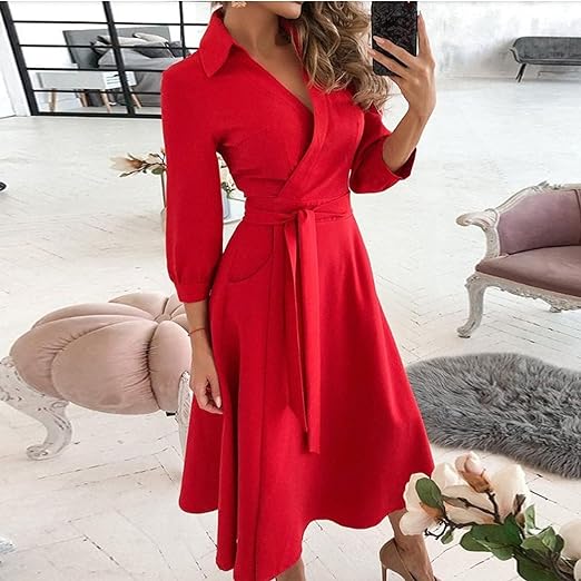 Damesjurk Lange Mouwen Zwart Elegante Stijl
