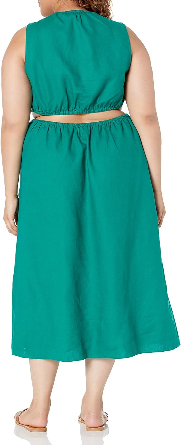 Linnen Midi Jurk Cutout Stijl voor Vrouw