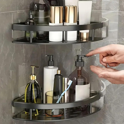 Aluminium Hoekplank voor Douche en Badkamer zonder Boren met Sterke Kleefpad Zwart Zilver