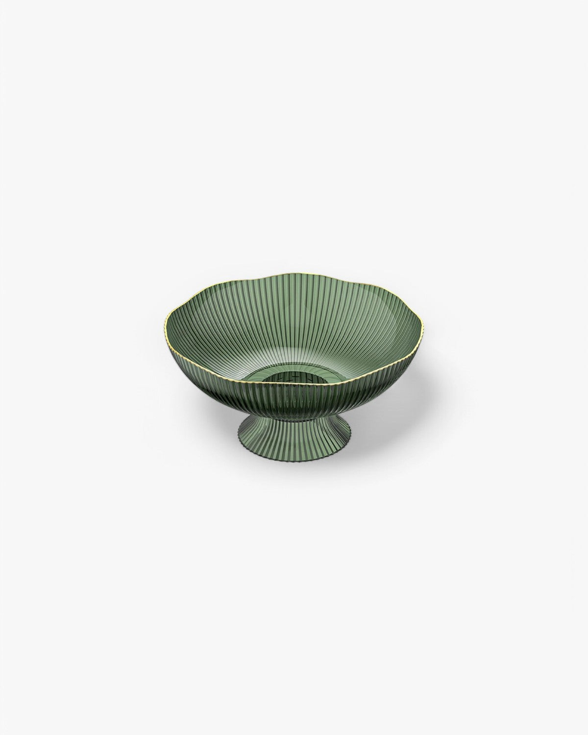 Fruitschaal op Voet met Goudrand Geribbeld Keramiek Transparant Groen Grijs voor Tafelcenterpiece Interieur