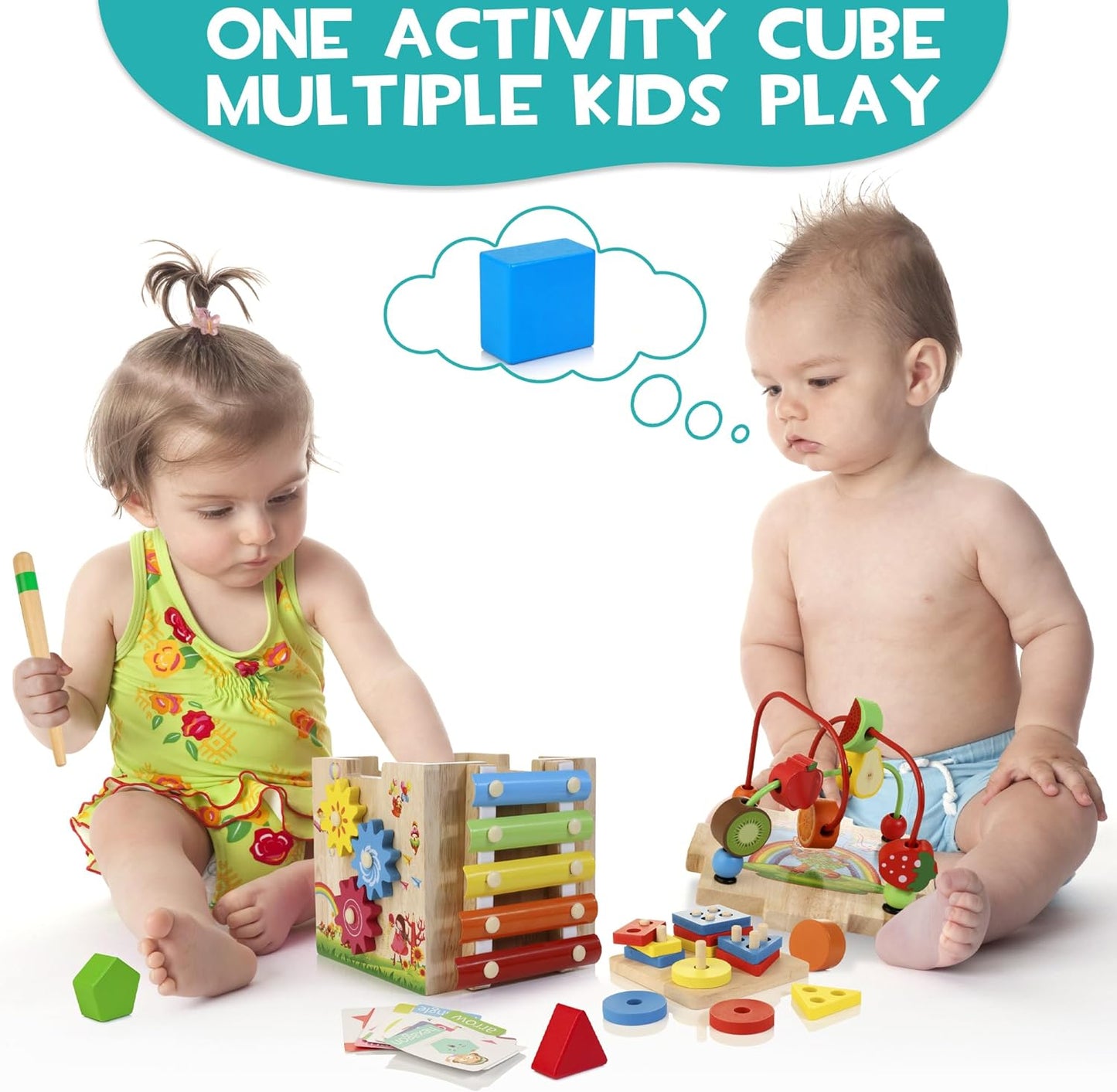 8-in-1 Houten Activiteitenkubus voor Peuters – Montessori Ontdekkubus met Xylofoon & Kralenframe