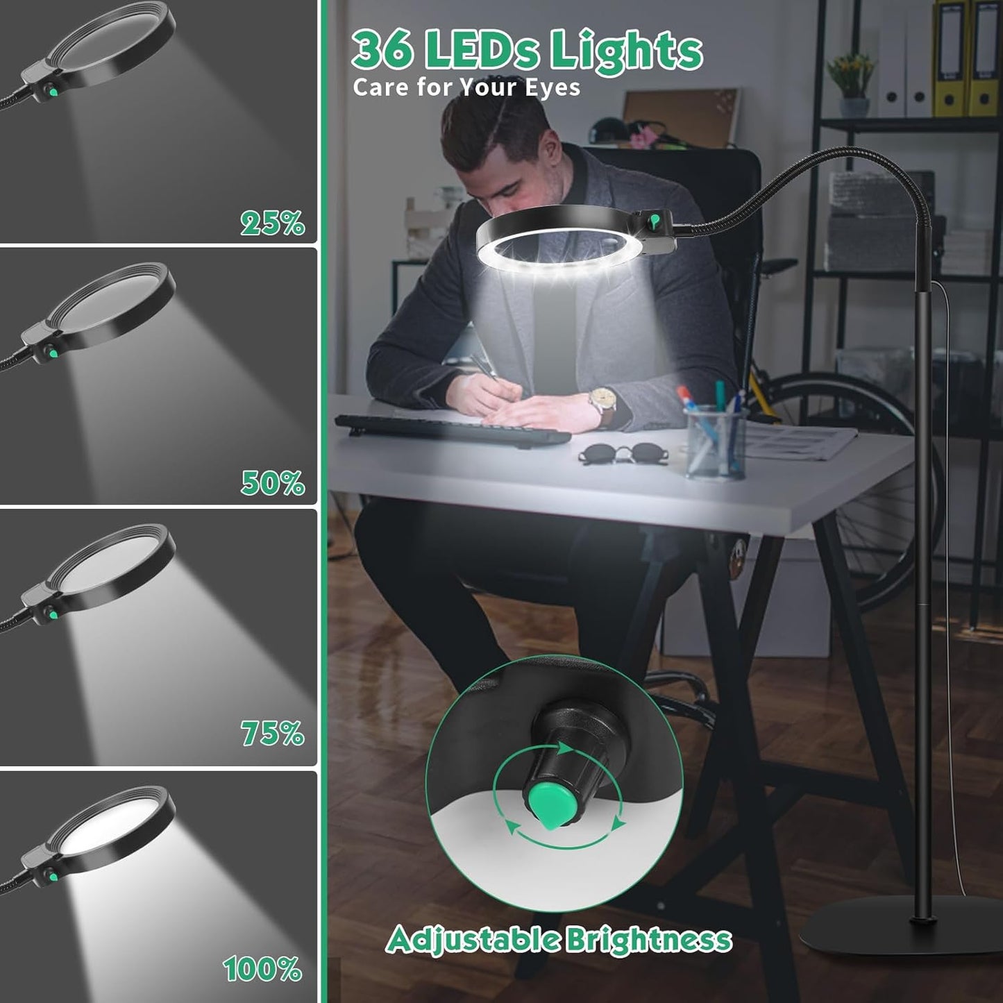 Verstelbare LED Bureaulamp met Vergrotend Glas 10X 30X Loep voor Lezen Knutselen Hobby Precisiewerk Handwerk