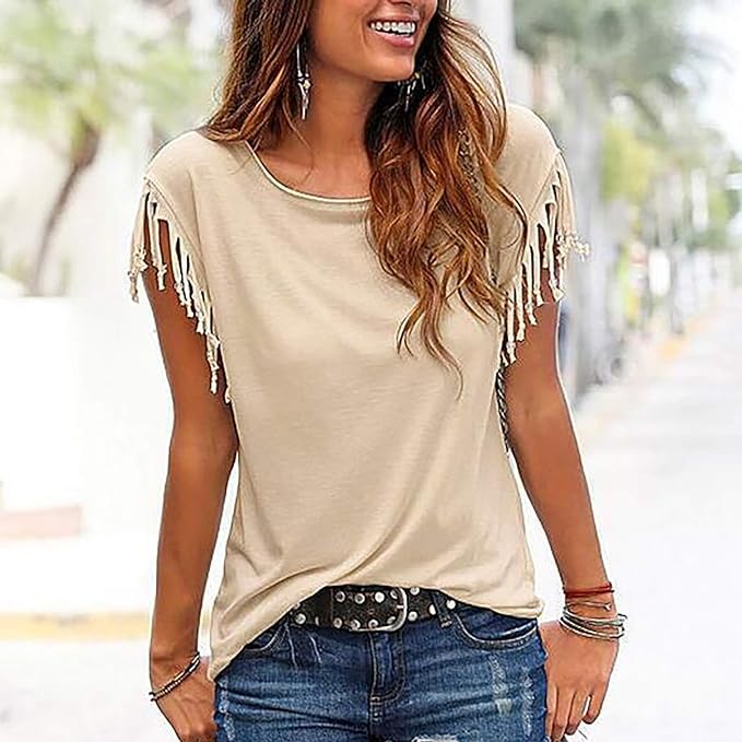 Vrouwen Blouse Zomerse Stijl met Kwastjes en Korte Mouwen