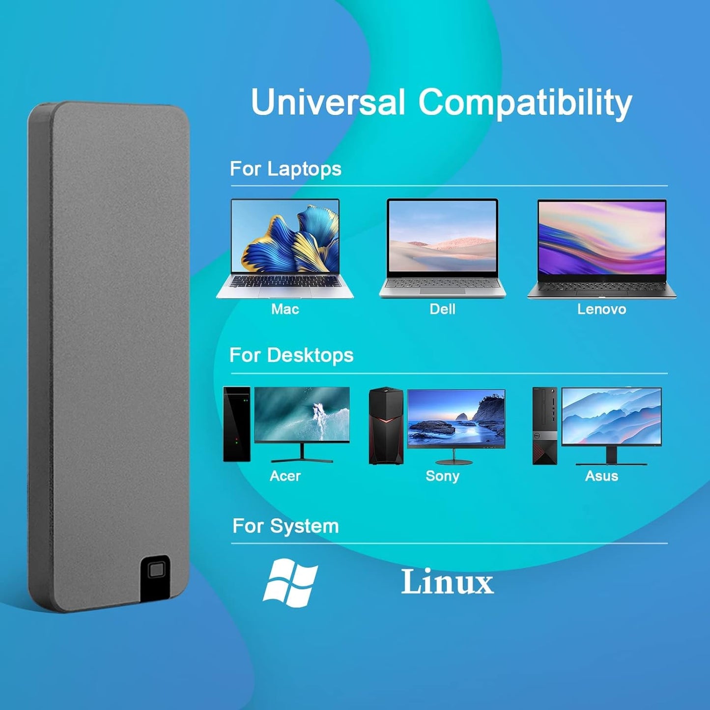 Externe SSD Schijf Draagbaar met Aluminium Behuizing Grijs Rood Blauw 1TB 2TB 4TB 8TB Snelle USB 3.2 Gegevensopslag Veilige Data Back-up Zakformaat Externe Harde Schijf Reisbestendig