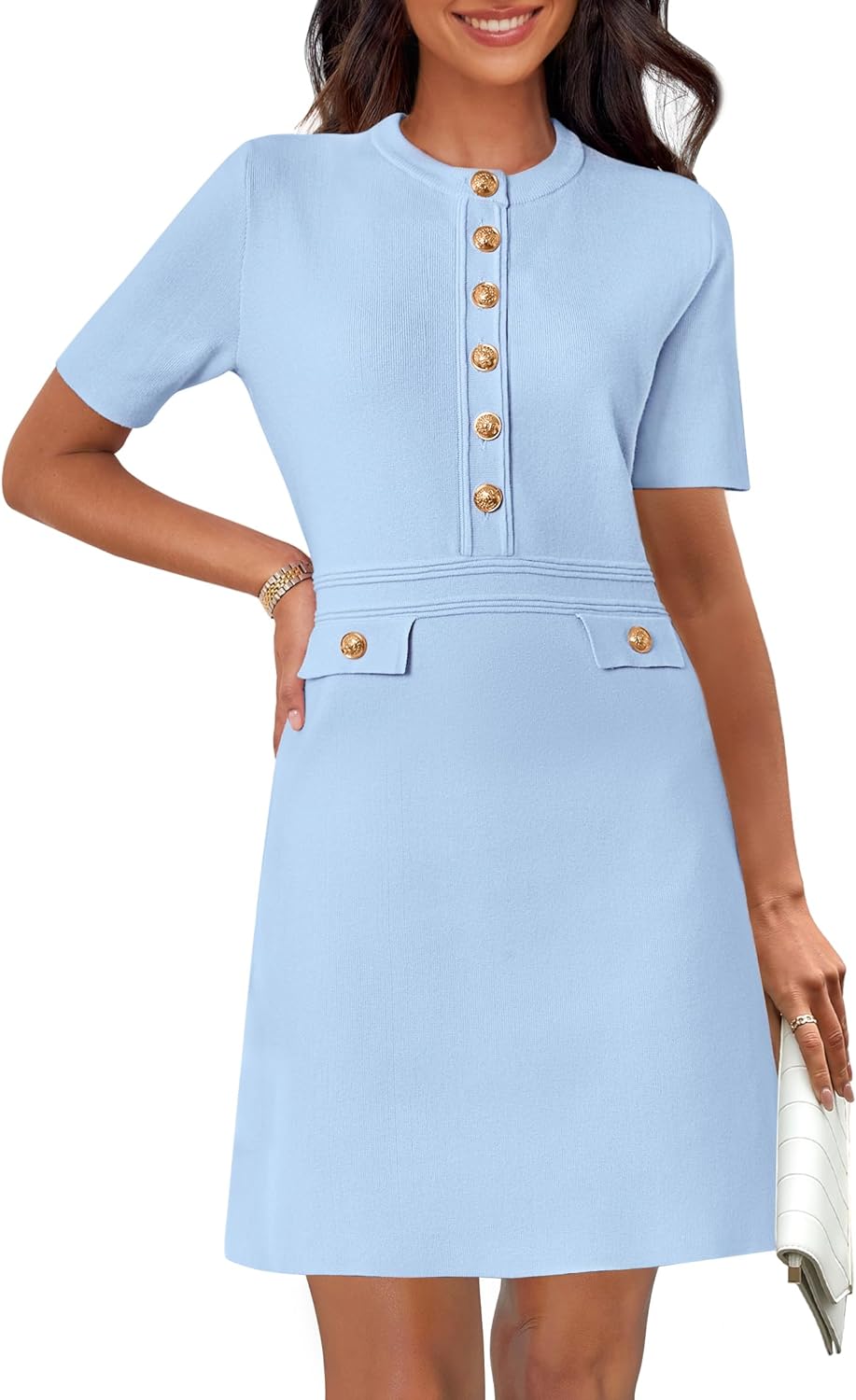 Korte Mini Jurk voor Vrouwen met Verfijnde Knopen