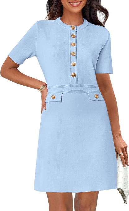 Korte Mini Jurk voor Vrouwen met Verfijnde Knopen