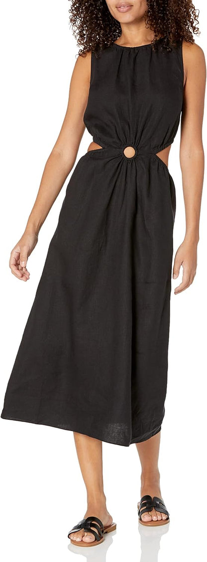 Linnen Midi Jurk Cutout Stijl voor Vrouw