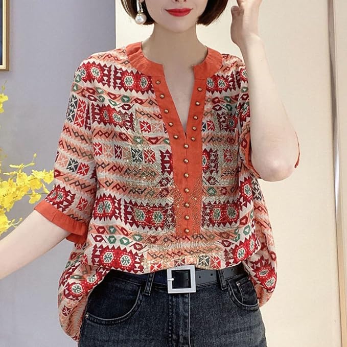 Vrouwelijke V-hals Top met Leuke Print