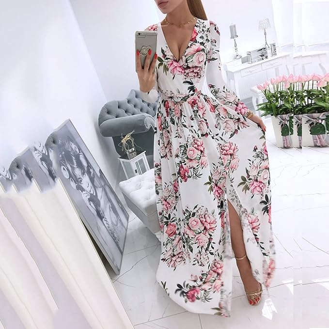 Vrouwelijke Lange Mouwen Jurk Bohemien Stijl Elegante Zomerjurk