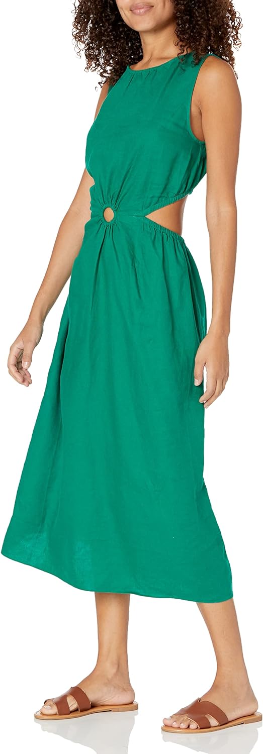 Linnen Midi Jurk Cutout Stijl voor Vrouw
