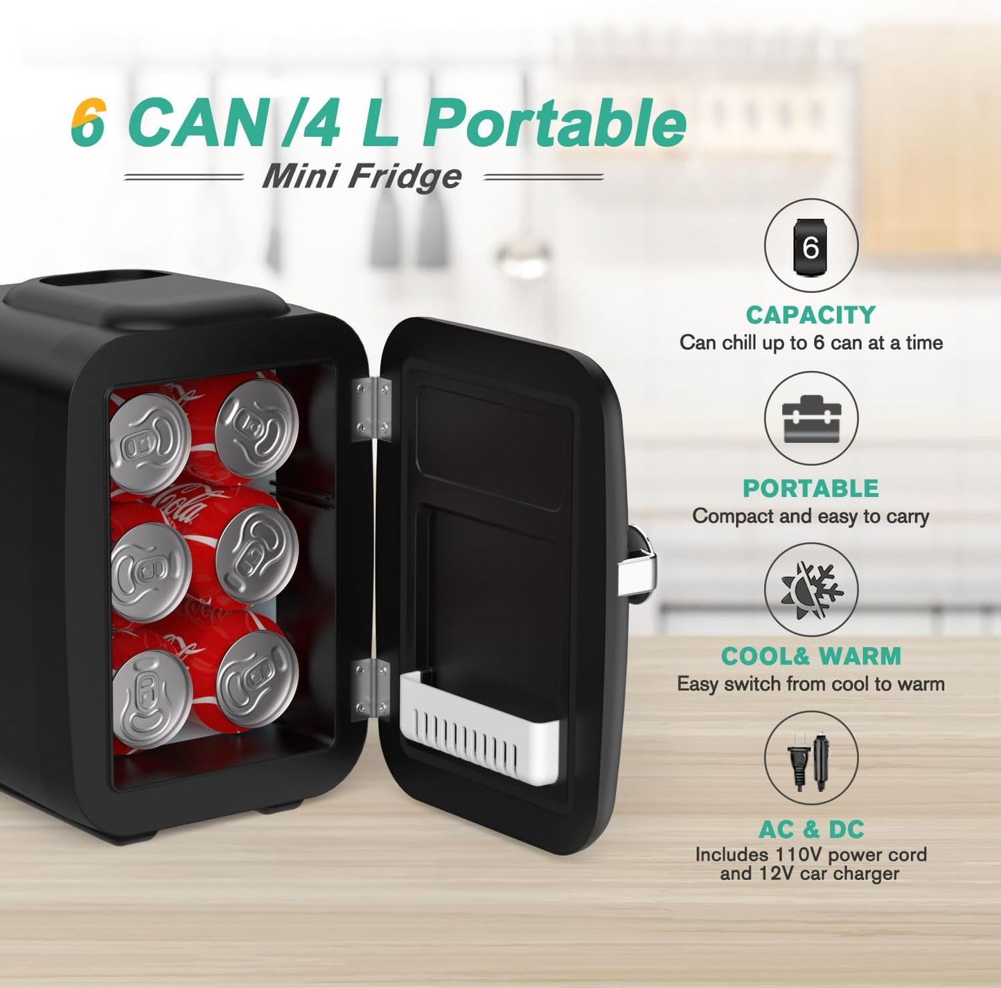 Compacte Mini Koelkast 4L Koel- & Warmfunctie Slaapkamer Kantoor Draagbaar AC/DC Energiezuinig Thuis Auto