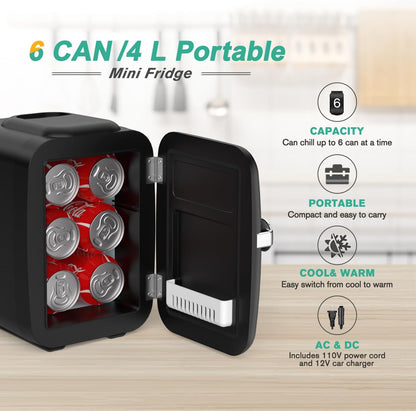 Compacte Mini Koelkast 4L Koel- & Warmfunctie Slaapkamer Kantoor Draagbaar AC/DC Energiezuinig Thuis Auto