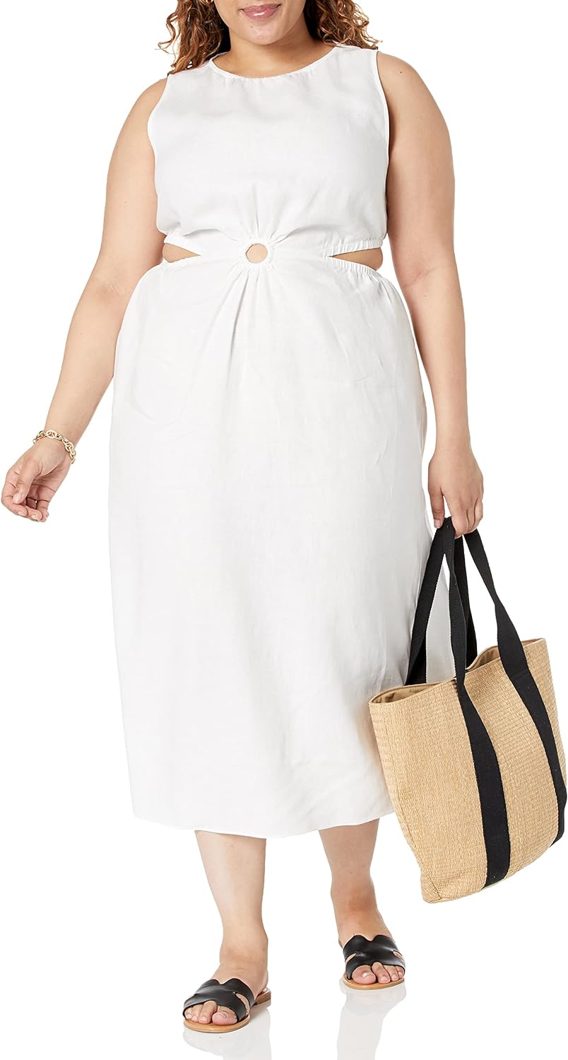 Linnen Midi Jurk Cutout Stijl voor Vrouw