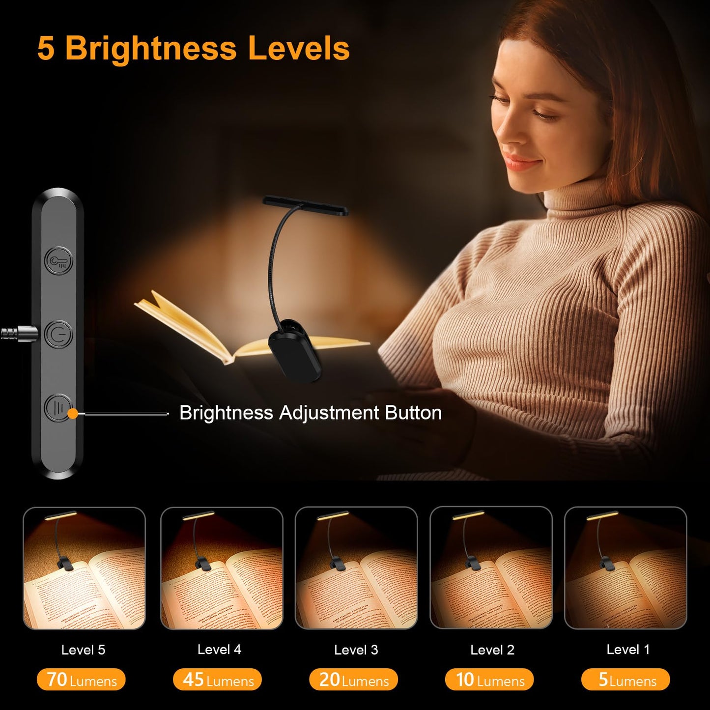 Oplaadbare Leeslamp met 19 LEDs – 3 Kleurtemperaturen & 5 Helderheidsniveaus – Flexibele Nek Verstelbaar – Klemontwerp voor Boek & E-reader – USB-C – Ideaal voor Nachtelijk Lezen