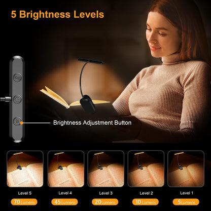 Oplaadbare Leeslamp met 19 LEDs – 3 Kleurtemperaturen & 5 Helderheidsniveaus – Flexibele Nek Verstelbaar – Klemontwerp voor Boek & E-reader – USB-C – Ideaal voor Nachtelijk Lezen