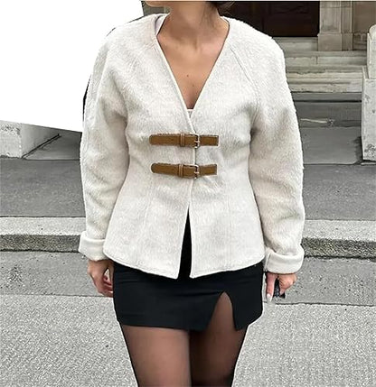 Leren Jas Vrouw Vintage Stijl met Gesp