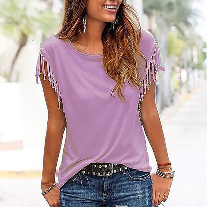 Vrouwen Blouse Zomerse Stijl met Kwastjes en Korte Mouwen