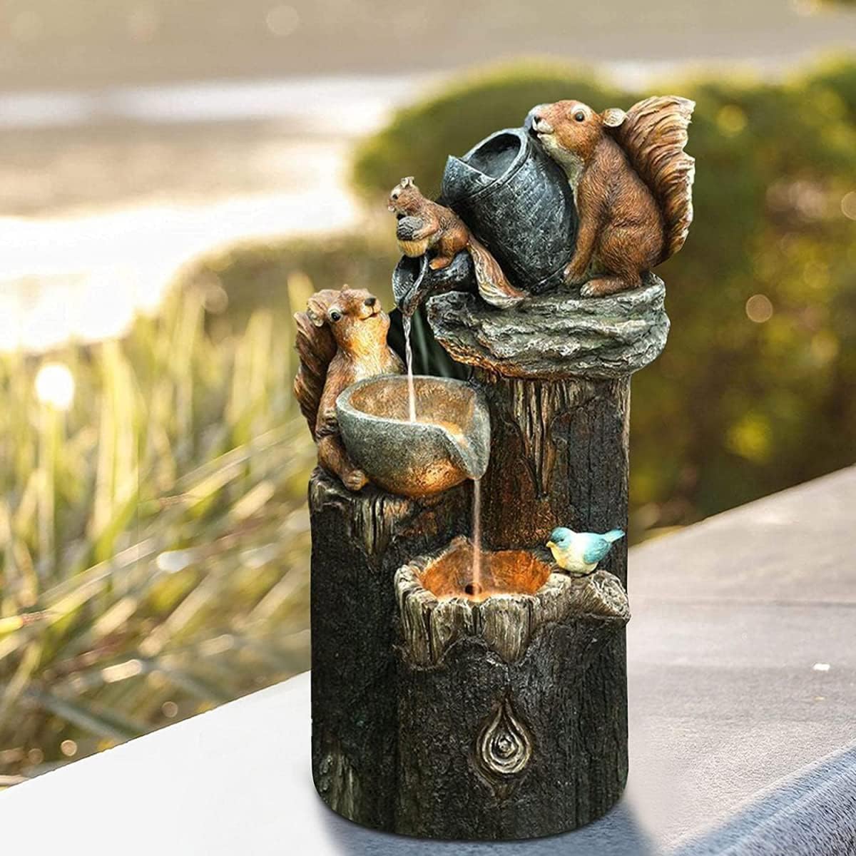 Tafelfonteintje op Zonne-energie met Dierenfiguur LED-verlichting Balkon Terras Tuin Decoratie