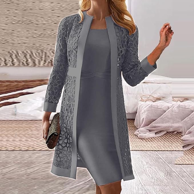 Damesvest Tweedelig Kant Set Elegante Jurk