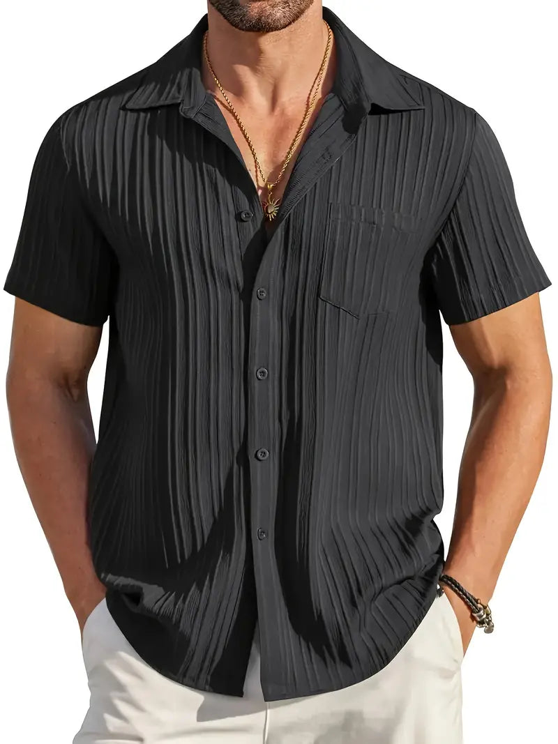 Lente Shirt Korte Mouwen Lichte Plissé Stof - StudioMarella